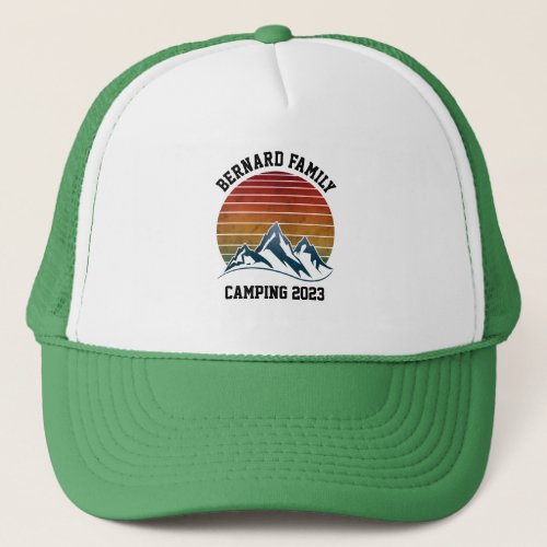 CUSTOM FAMILY REUNION CAMPING SUNSET MOUNTAIN TRIP TRUCKER HAT