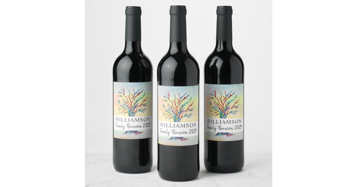Custom Family Reunion Family Tree Watercolor Wine Label | Zazzle