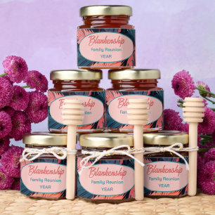 Custom Family Reunion Feather Background Honey Jar Favors