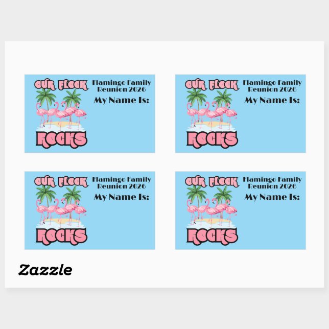 Custom Family Reunion Flamingos Our Flock Rocks  Rectangular Sticker (Sheet)
