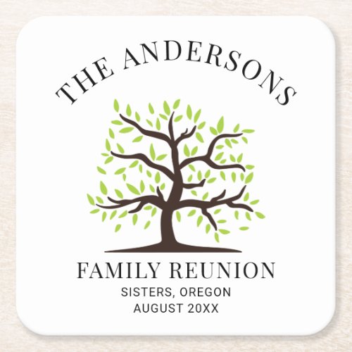 Custom Family Reunion Genealogy Tree Square Paper Coaster