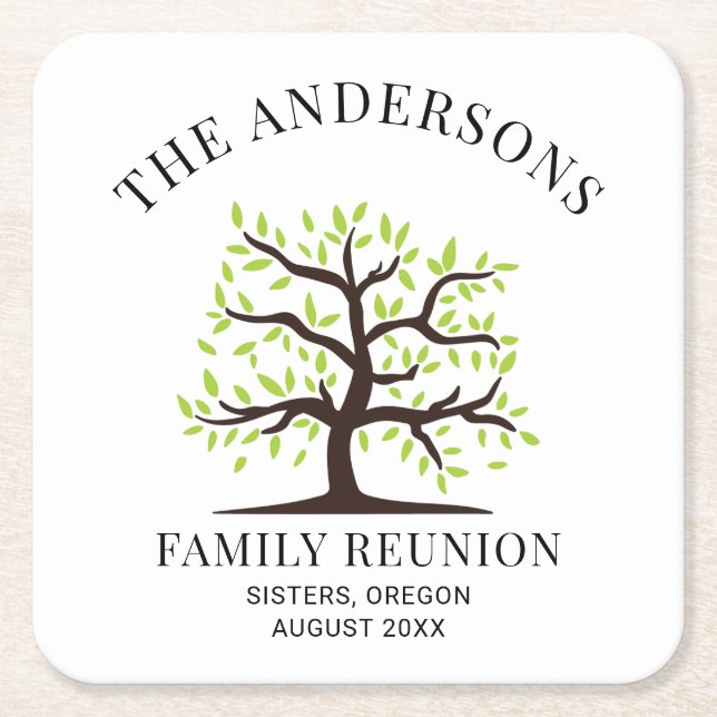 Custom Family Reunion Genealogy Tree Square Paper Coaster (Front)