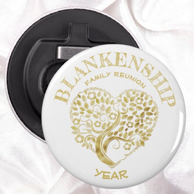 Custom Family Reunion Gold Heart Shaped Tree Bottle Opener (Creator Uploaded)