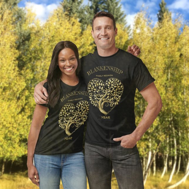 Custom Family Reunion Gold Heart Tree Keepsake T-Shirt (Creator Uploaded)
