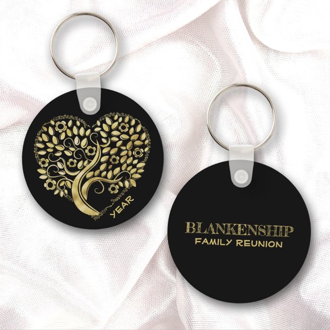 Custom Family Reunion Gold Heart Tree Two Sided Keychain (Creator Uploaded)