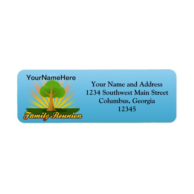 Custom Family Reunion, Green Tree with Sun Rays Label (Front)