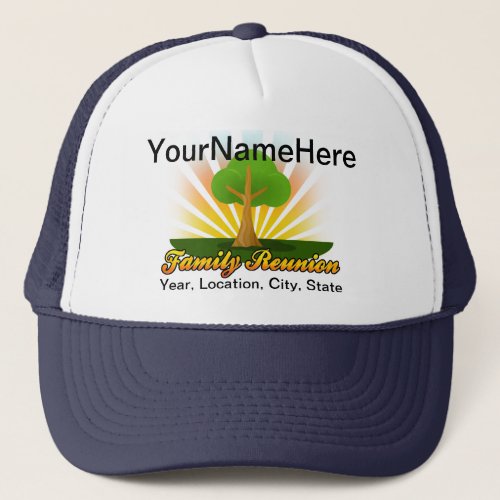 Custom Family Reunion Green Tree with Sun Rays Trucker Hat