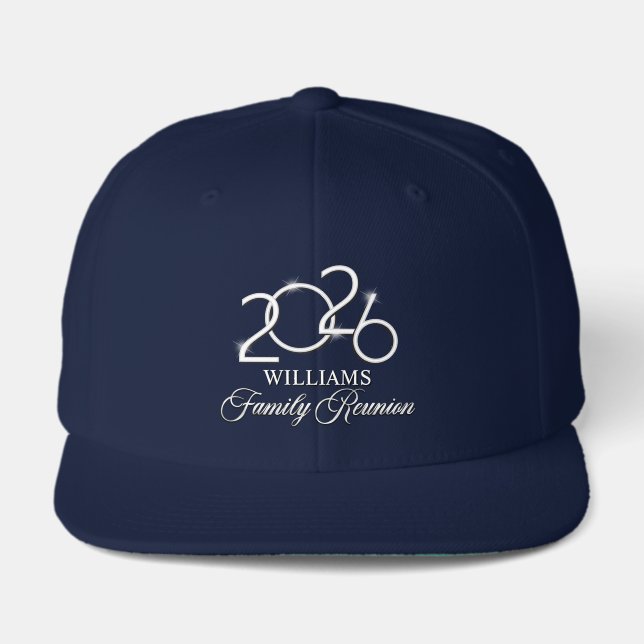 Custom Family Reunion Hat, Elegant Navy Silver Visor (Front)