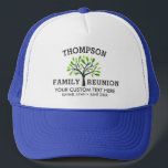 Custom Family Reunion Hat, Tree Name Location Date Trucker Hat<br><div class="desc">The perfect hat for your family reunion - design features your family name on top,  two lines of custom text all centered around a tree.  Great for family reunions,  trips and events.</div>