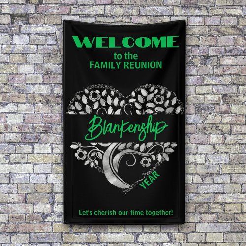 Custom Family Reunion Heart Art Tree Black Green Banner