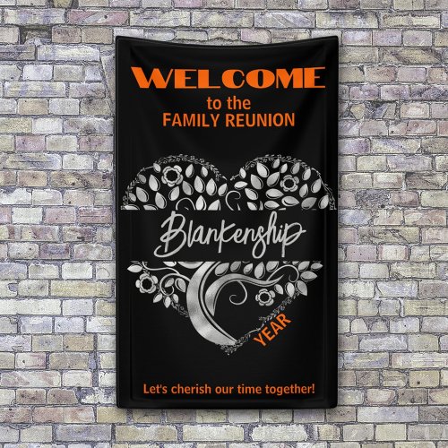 Custom Family Reunion Heart Art Tree Black Orange Banner