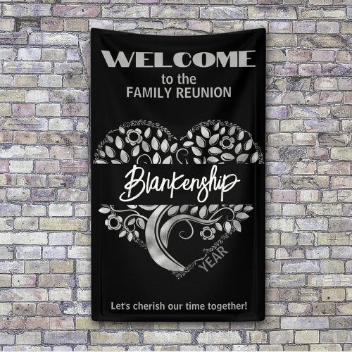 Custom Family Reunion Heart Art Tree Black Silver Banner