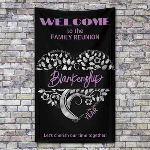 Custom Family Reunion Heart Art Tree Purple Black Banner