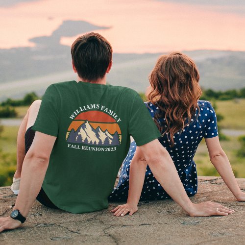 Custom Family Reunion Mountain Sunset Pocket Name T_Shirt