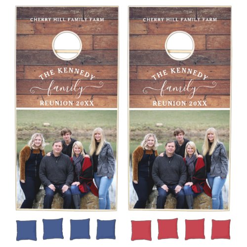  Custom Family Reunion Name Photo Rustic Wood  Cornhole Set