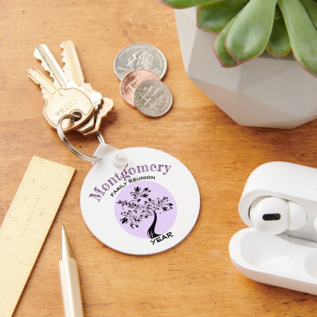 Custom Family Reunion Name Purple Tree Keepsake Keychain (Desk)