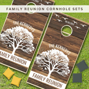 Custom Family Reunion Name Tree Reclaimed Wood Cornhole Set
