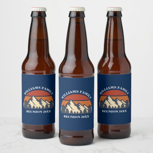 Custom Family Reunion Party Blue Mountain Sunset Beer Bottle Label