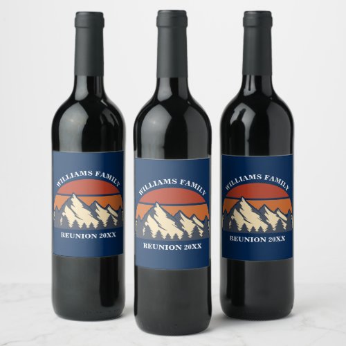 Custom Family Reunion Party Blue Mountain Sunset Wine Label