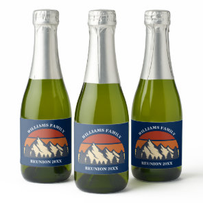 Custom Family Reunion Party Mountain Sunset Mini Sparkling Wine Label