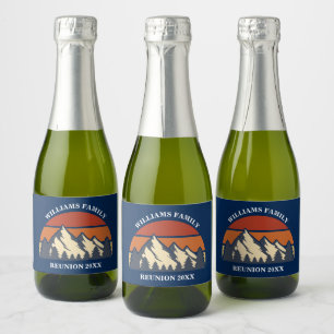 Custom Family Reunion Party Mountain Sunset Mini Sparkling Wine Label
