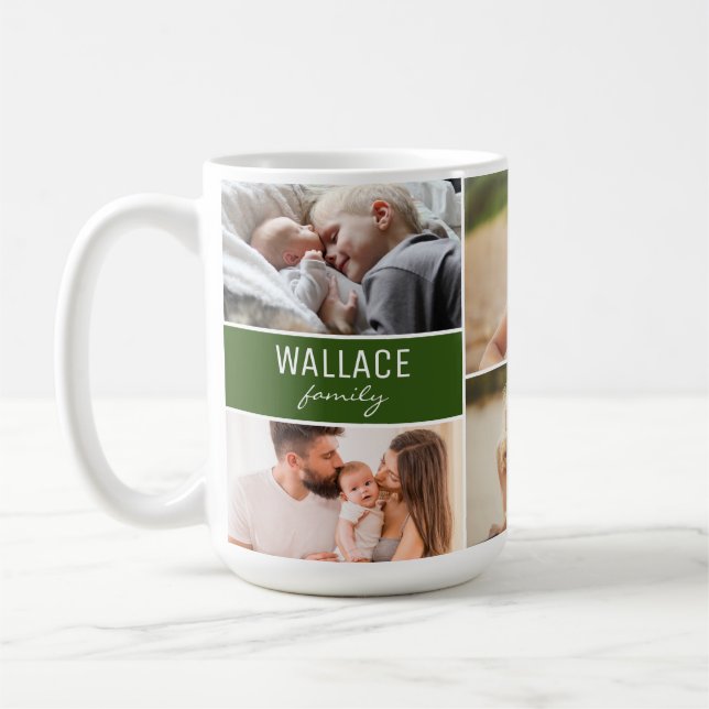 Custom Family Reunion Photos with name Year green Coffee Mug (Left)