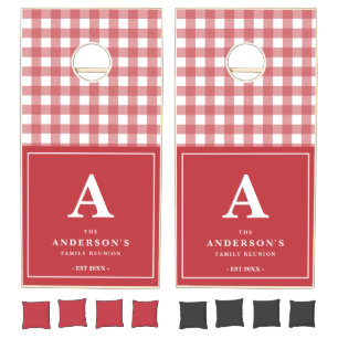 Custom Family Reunion Red Gingham Cornhole Set
