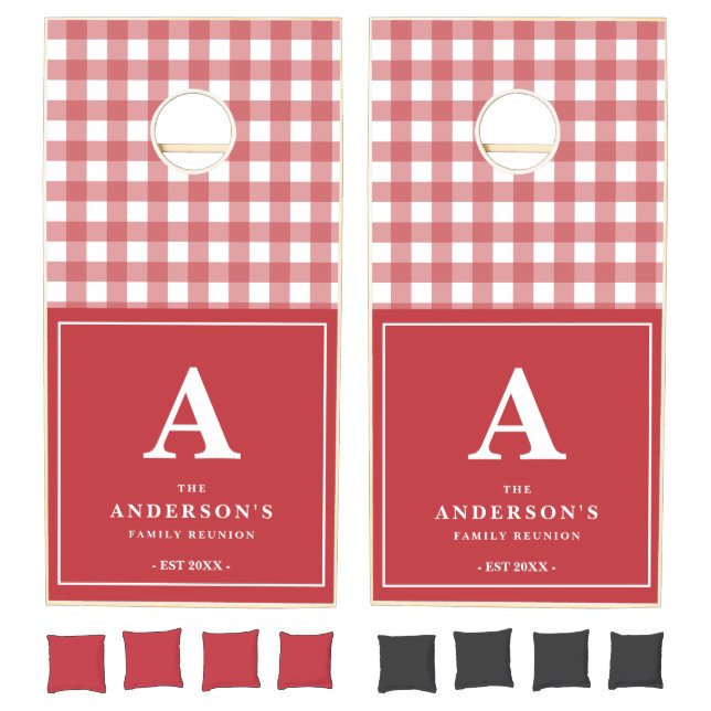 Custom Family Reunion Red Gingham Cornhole Set (Set)