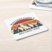 Custom Family Reunion Road Sunset Mountain Party Square Paper Coaster (Angled)