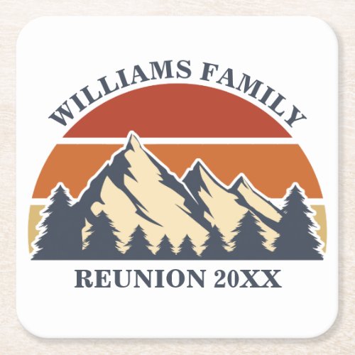 Custom Family Reunion Road Sunset Mountain Party Square Paper Coaster