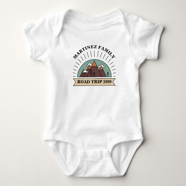 Custom Family Reunion Road Trip Mountain Sun Baby Bodysuit (Front)