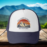 Custom Family Reunion Road Trip Mountain Sunset Trucker Hat<br><div class="desc">This cool retro sunset over rocky mountains in nature makes a great image for a set of customized hats for a family reunion, road trip, or summer vacation. Commemorate your holiday week with matching tees for mom, dad, brother and sister. Just add your own last name and the year with...</div>
