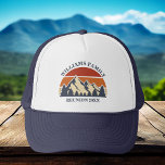 Custom Family Reunion Road Trip Mountain Sunset Trucker Hat<br><div class="desc">This cool retro sunset over rocky mountains in nature makes a great image for a set of customized hats for a family reunion, road trip, or summer vacation. Commemorate your holiday week with matching hat gifts for mom, dad, brother and sister. Just add your own last name and the year...</div>