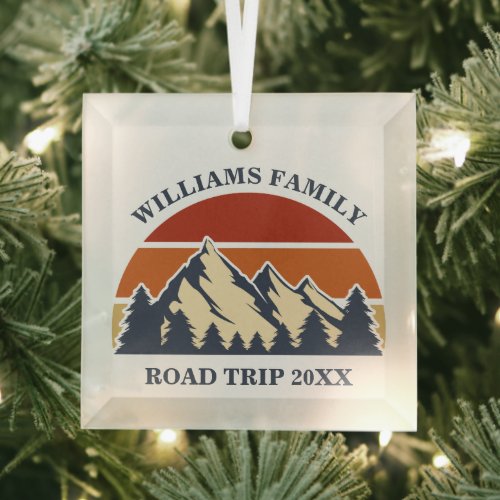 Custom Family Reunion Road Trip Sunset Keepsake  Glass Ornament