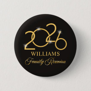 Custom Family Reunion Souvenir Pin, Black Gold Button