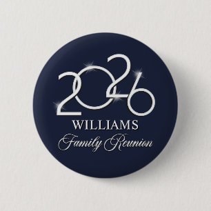 Custom Family Reunion Souvenir Pin, Navy Silver Button