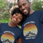 Custom Family Reunion Sunset Mountain Road Trip T-Shirt<br><div class="desc">This cool orange vintage sunset over rocky mountains in nature makes a great image for a set of customized t-shirts for a family reunion, road trip, or summer vacation. Commemorate your holiday week with matching tees for mom, dad, brother and sister. Just add your own last name and the year...</div>
