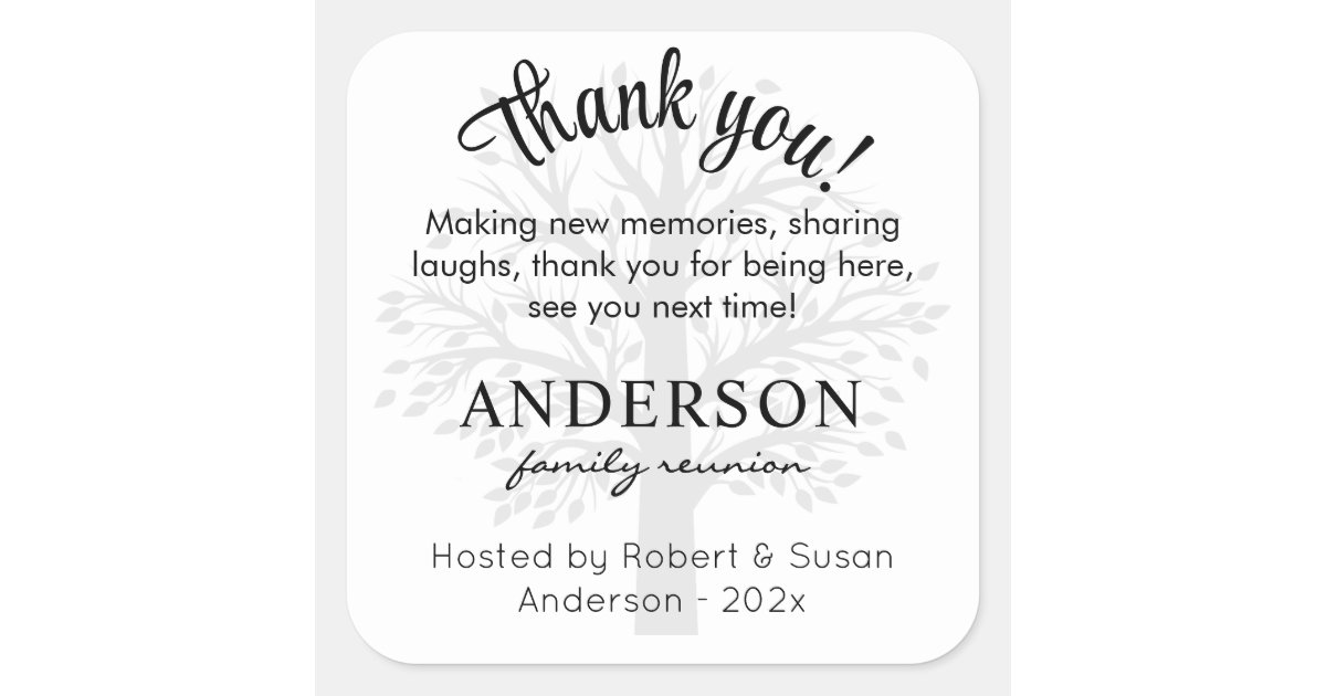Custom Family Reunion Thank You Favor Bag 3-in Square Sticker | Zazzle