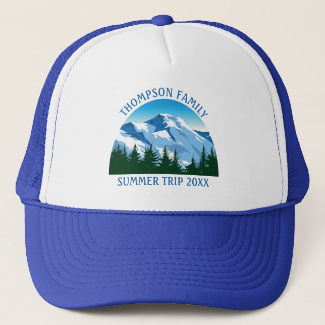 Custom Family Reunion Trip Mountain Forest Hiking Trucker Hat (Front)