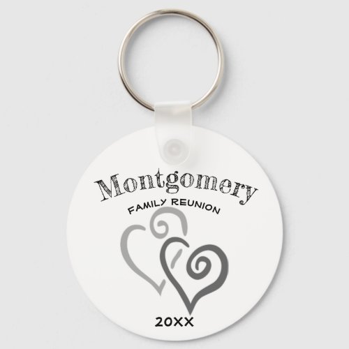 Custom Family Reunion Two Gray Linked Heart Keychain