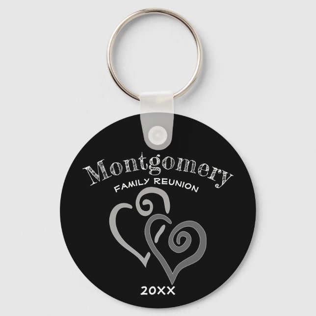 Custom Family Reunion Two Gray Linked Heart Keychain (Front)