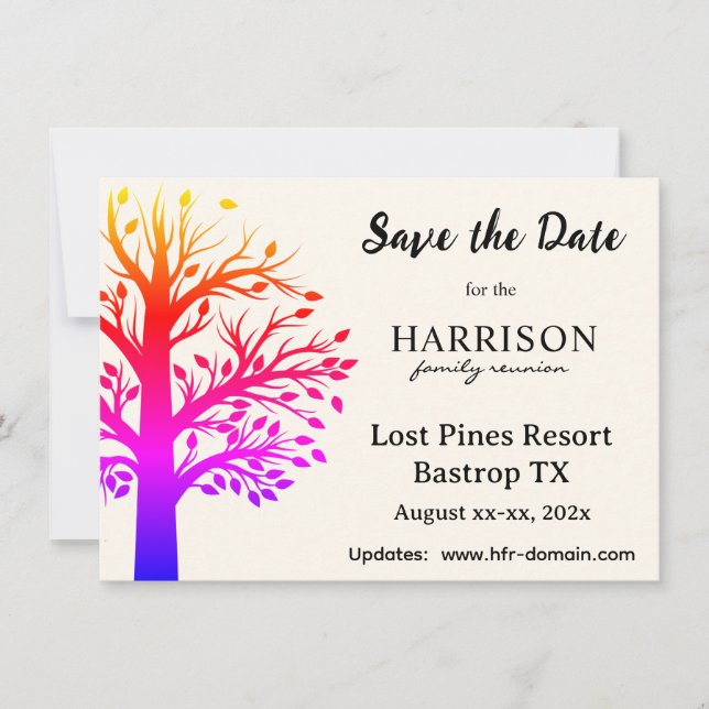 Custom Family Reunion Venue and Dates Flat Note Card (Front)