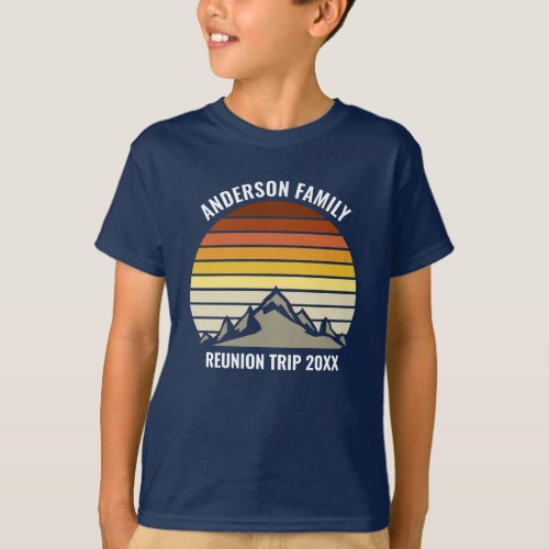 Custom Family Reunion Vintage Sunset Mountain Kids T_Shirt