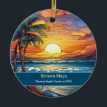 Custom Family Riviera Maya Beach Vacation Ceramic Ornament<br><div class="desc">Cute faux stained glass beachy scene,  personalizable Riviera Maya Mexico Trip souvenir. Great for Christmas and family vacation keepsake,  or honeymoon momento.

Customization:
Change Caption and year to make it unique.</div>