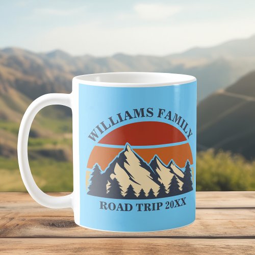 Custom Family Road Trip Blue Camping Sunset Coffee Mug