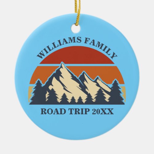 Custom Family Road Trip Keepsake Blue Christmas Ceramic Ornament