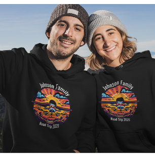 Custom Family Road Trip Mountain Sunset Retro Hoodie