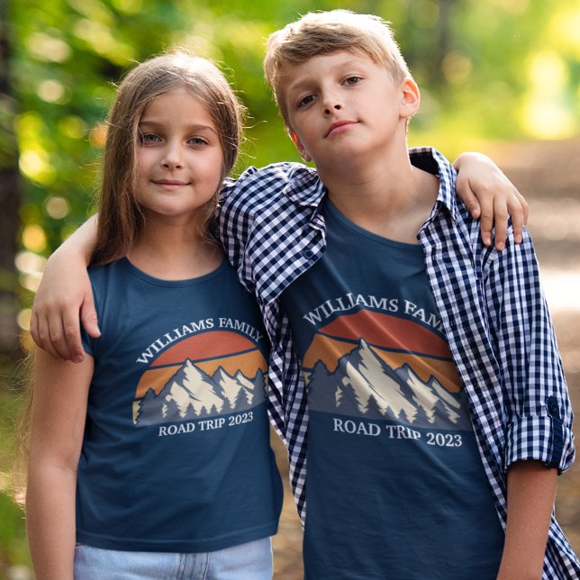 Custom Family Road Trip Mountains Nature Kids T-Shirt (Creator Uploaded)