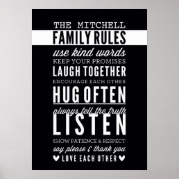 CUSTOM FAMILY RULES modern typography bold black Poster