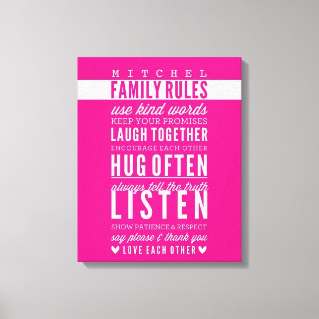 CUSTOM FAMILY RULES modern typography bold pink Canvas Print (Front)